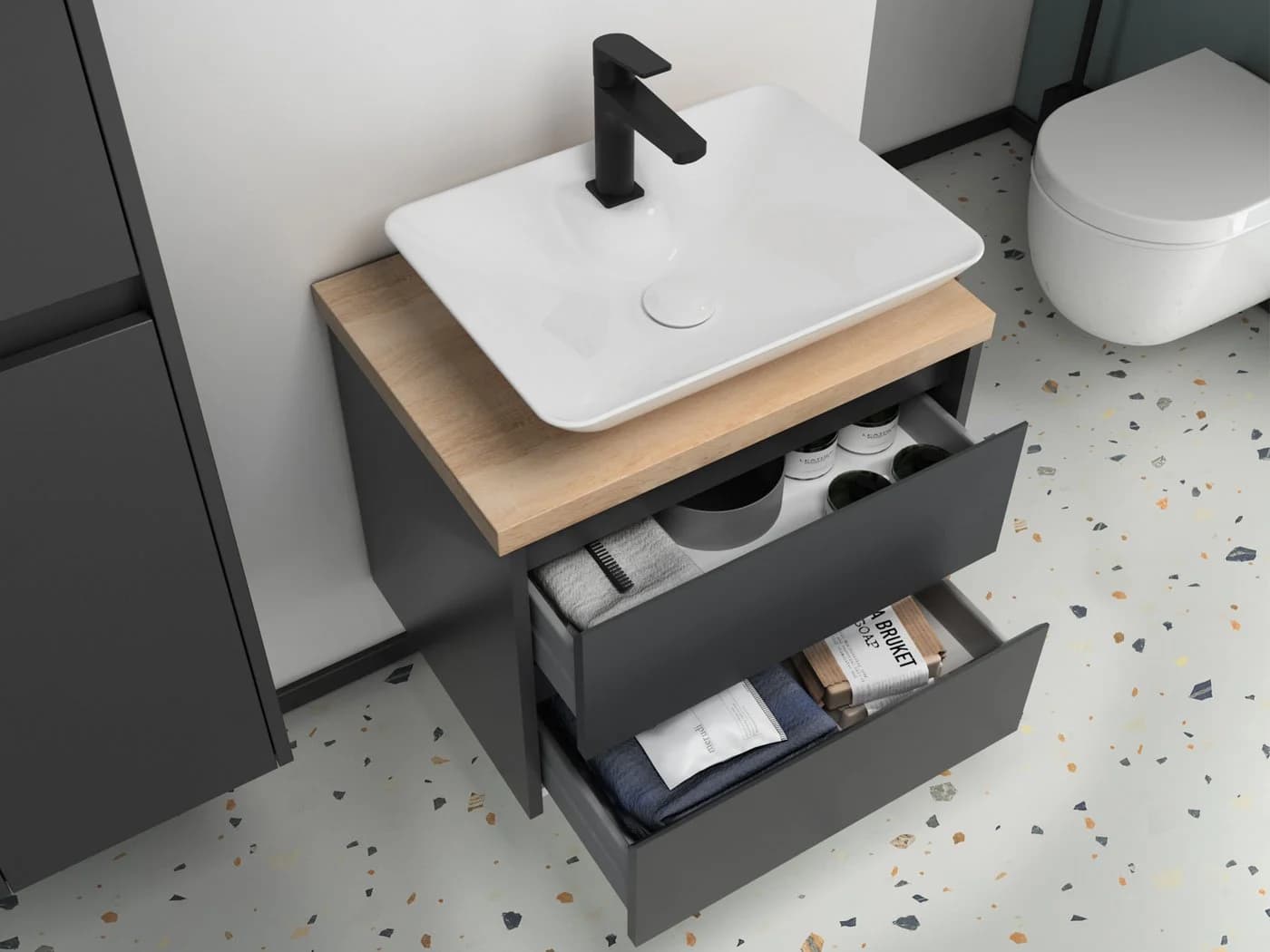 Aqua Bagno Badmöbel-Set 60cm Anthrazit Matt mit Keramikwaschbecken - Bild 3