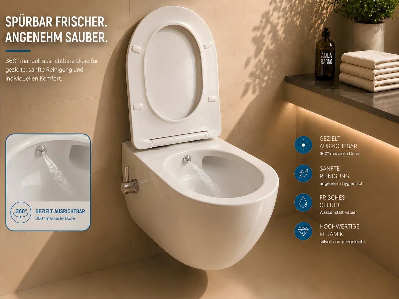 Aqua Bagno Cloud 2.0 Dusch-WC mit Bidet-Funktion Weiß Softclose - Bild 3