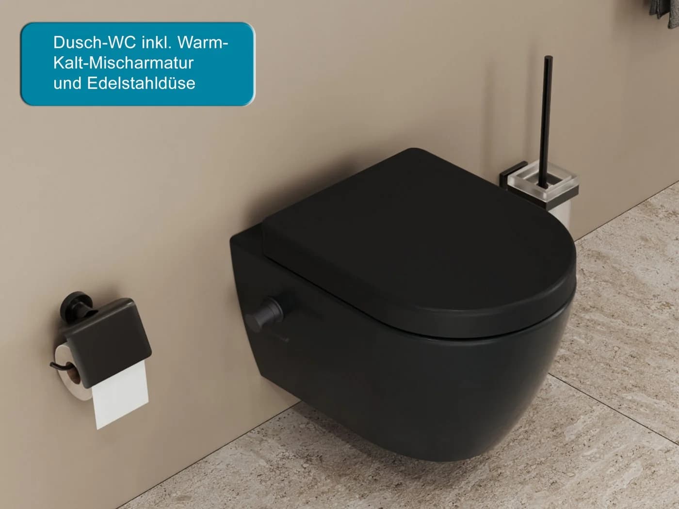 Aqua Bagno Dusch-WC Taharat schwarz matt spülrandlos wandhängend - Bild 3