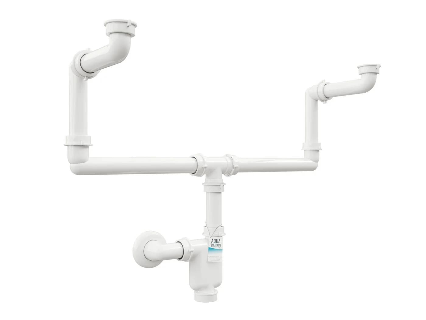 Aqua Bagno Siphon Raumsparsiphon für Doppelwaschbecken, G1 1/4" 40mm, flexibel, Geruchsverschluss, 11-tlg., universell einsetzbar, mit Reinigungöffnung - Bild 2