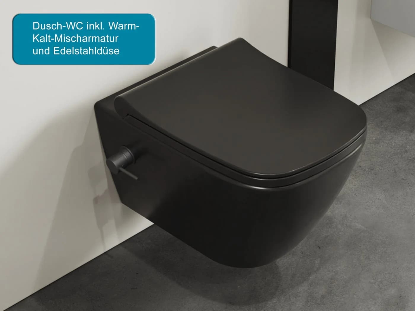 Aqua Bagno Dusch-WC Hänge-Dusch-WC spülrandlos Schwarz Matt mit WC-Sitz
