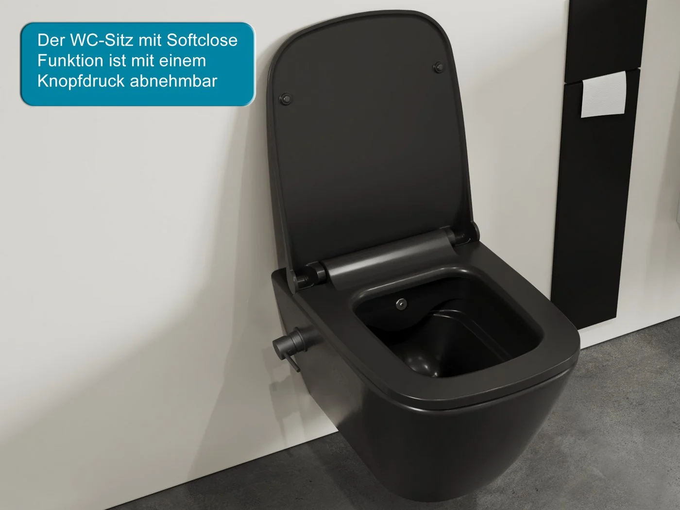 Aqua Bagno Dusch-WC Hänge-Dusch-WC spülrandlos Schwarz Matt mit WC-Sitz - Bild 3