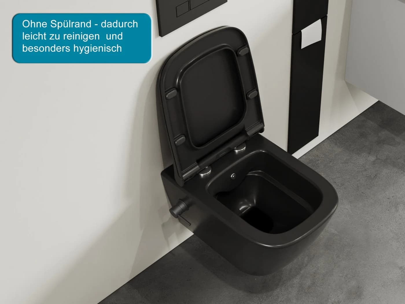 Aqua Bagno Dusch-WC Hänge-Dusch-WC spülrandlos Schwarz Matt mit WC-Sitz - Bild 4