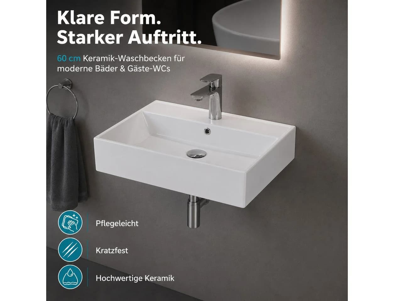 Aqua Bagno Aufsatzwaschbecken 60cm Weiß Keramik - Bild 2