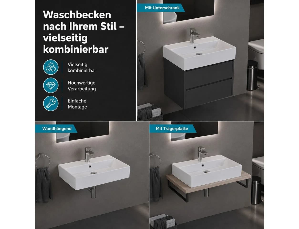 Aqua Bagno Aufsatzwaschbecken 60cm Weiß Keramik - Bild 4