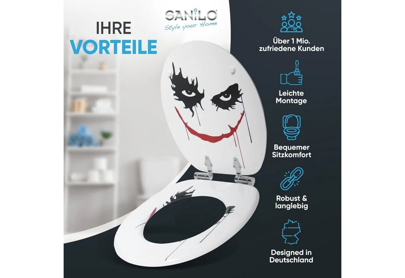 Sanilo WC-Sitz Joker mit Absenkautomatik, hochwertig & modern, universell, leichte Montage