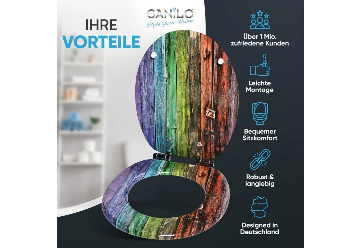 Sanilo WC-Sitz Rainbow mit Absenkautomatik, hochwertig & modern, universell, leichte Montage
