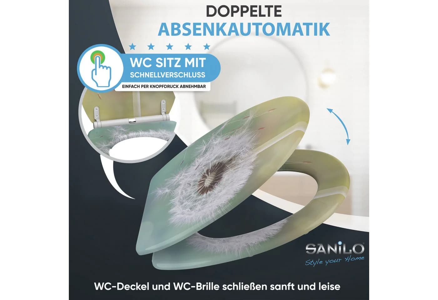 Sanilo WC-Sitz Pusteblume mit Absenkautomatik, hochwertig & modern, universell, leichte Montage - Bild 3