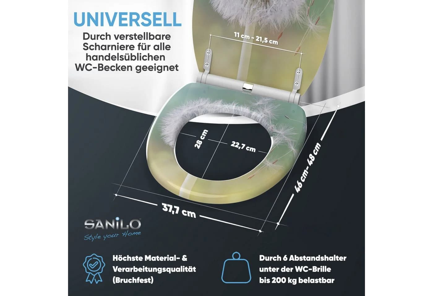 Sanilo WC-Sitz Pusteblume mit Absenkautomatik, hochwertig & modern, universell, leichte Montage - Bild 4