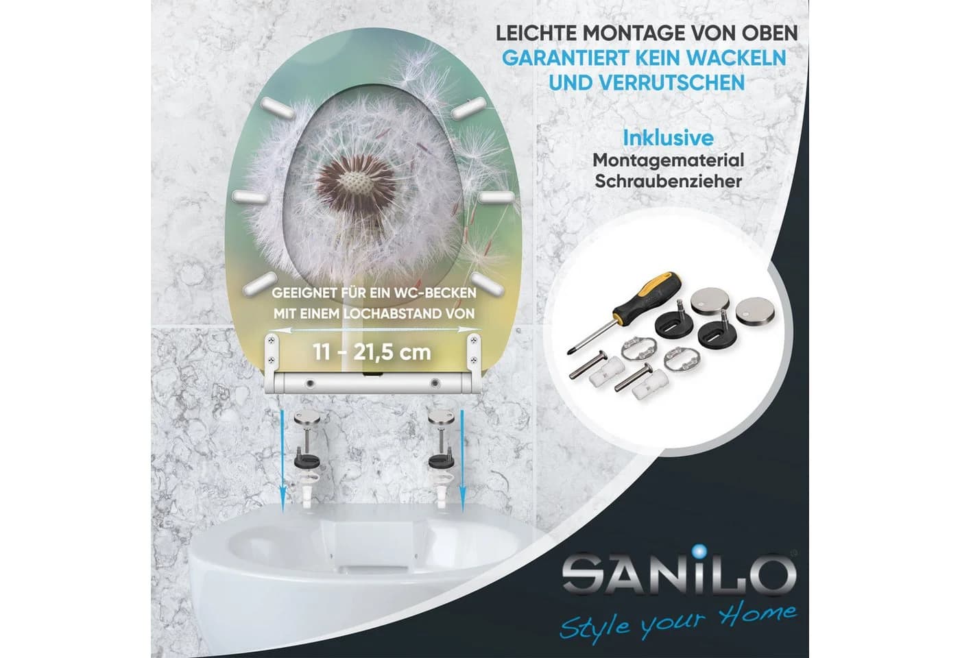 Sanilo WC-Sitz Pusteblume mit Absenkautomatik, hochwertig & modern, universell, leichte Montage - Bild 5