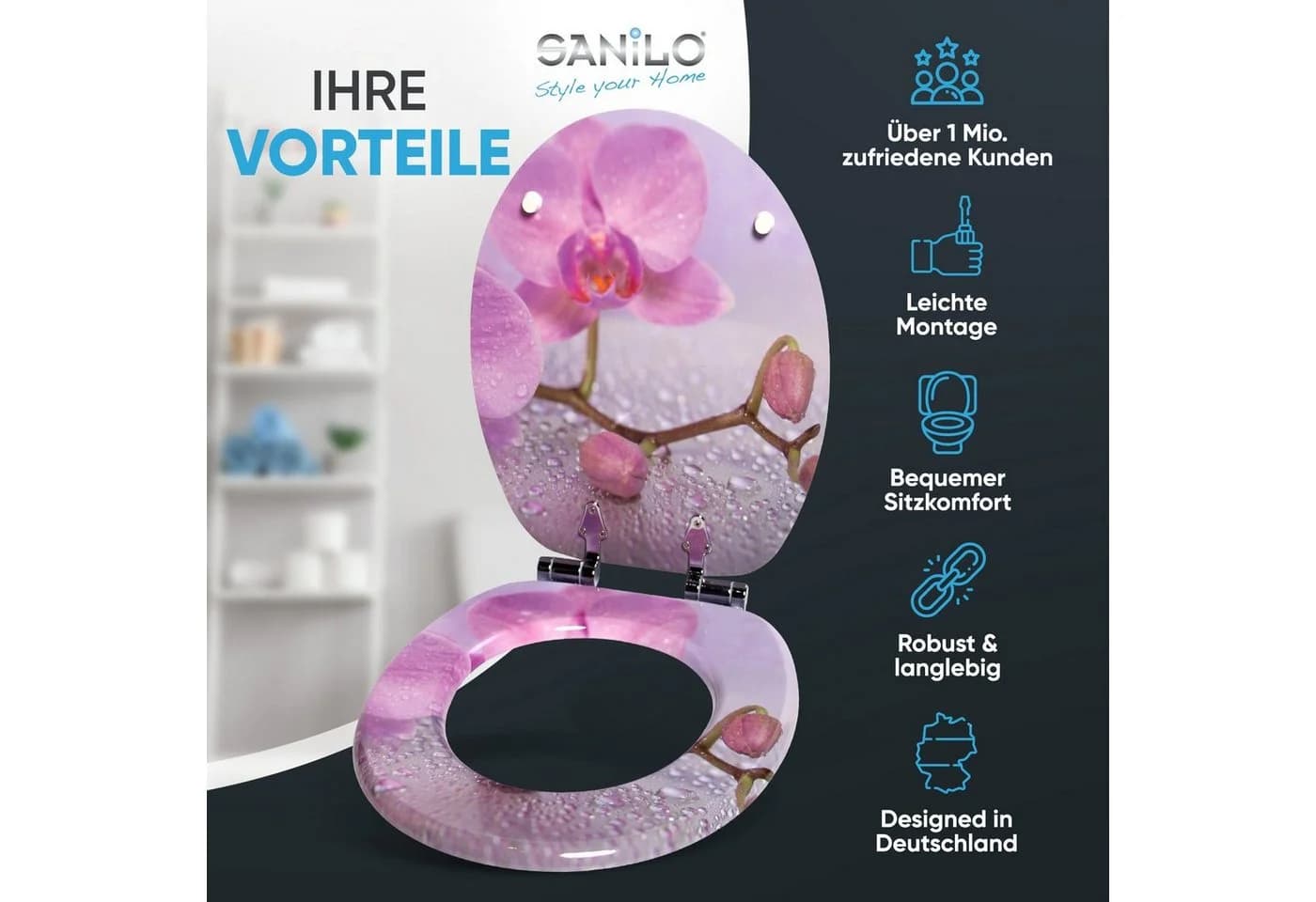Sanilo WC-Sitz Blooming Rosa mit Absenkautomatik Modern