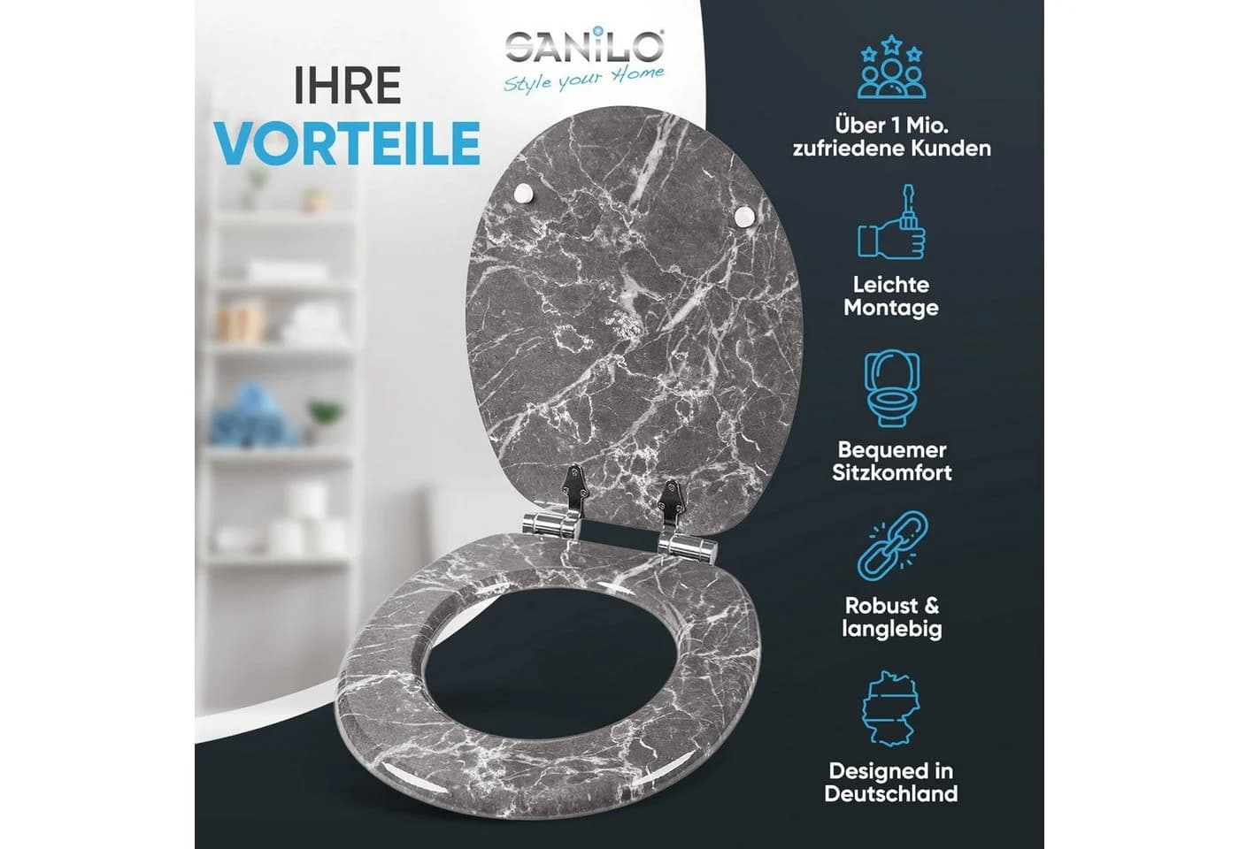 SANILO WC-Sitz Grau mit Absenkautomatik MDF - Bild 2