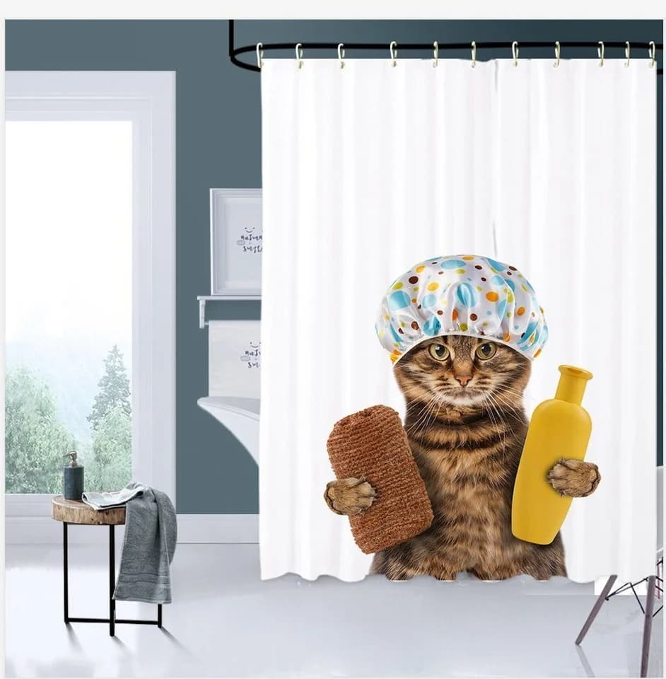 SANILO Duschvorhang Shower Cat Polyester Weiß/Braun - Bild 2