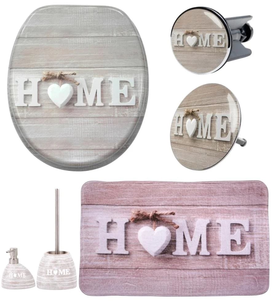 Badaccessoire-Set SANILO "Home" Beige Natur WC-Sitz Badteppich Stöpsel Seifenspender WC-Bürste