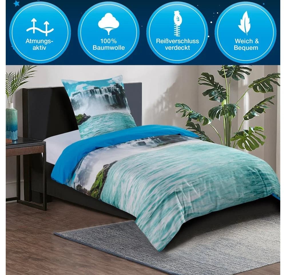 Sanilo Bettwäsche Wasserfall 4-teilig Blau Baumwolle - Bild 4