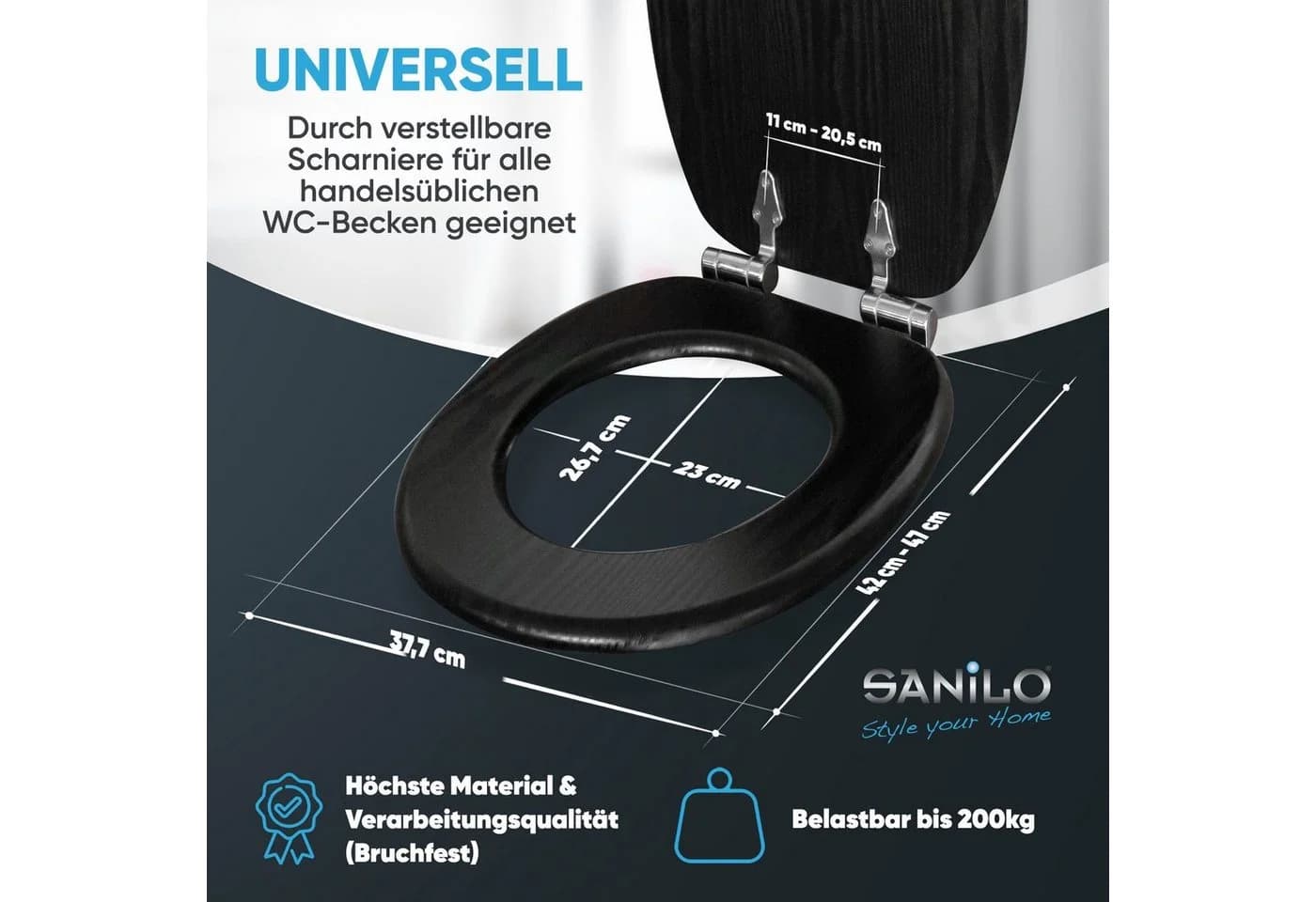 Sanilo WC-Sitz Black Wood mit Absenkautomatik Schwarz - Bild 4