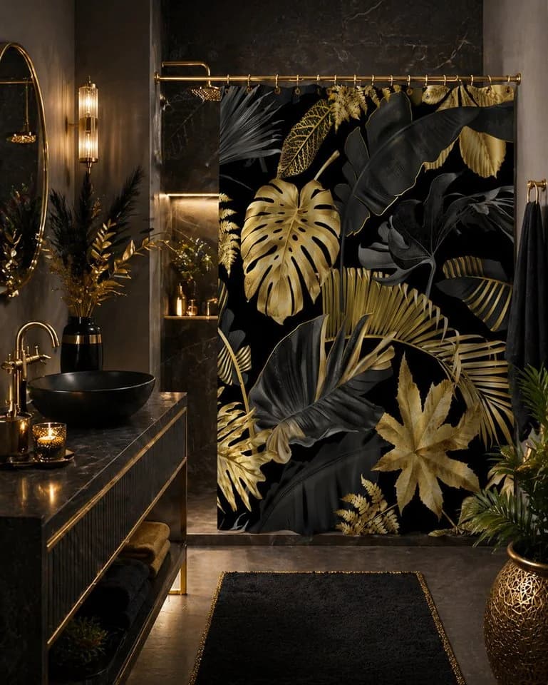 Sanilo Duschvorhang Golden Leaves Wasserdicht Anti-Schimmel