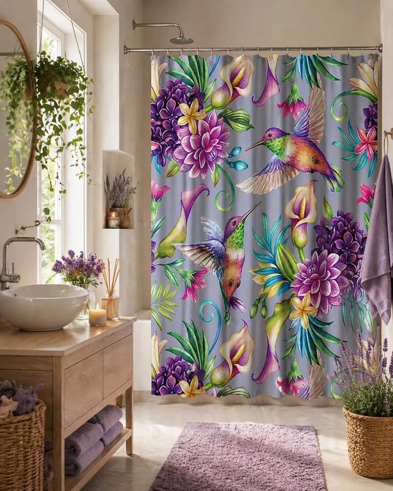 SANILO Duschvorhang Kolibri Bunt Polyester Wasserdicht - Bild 3