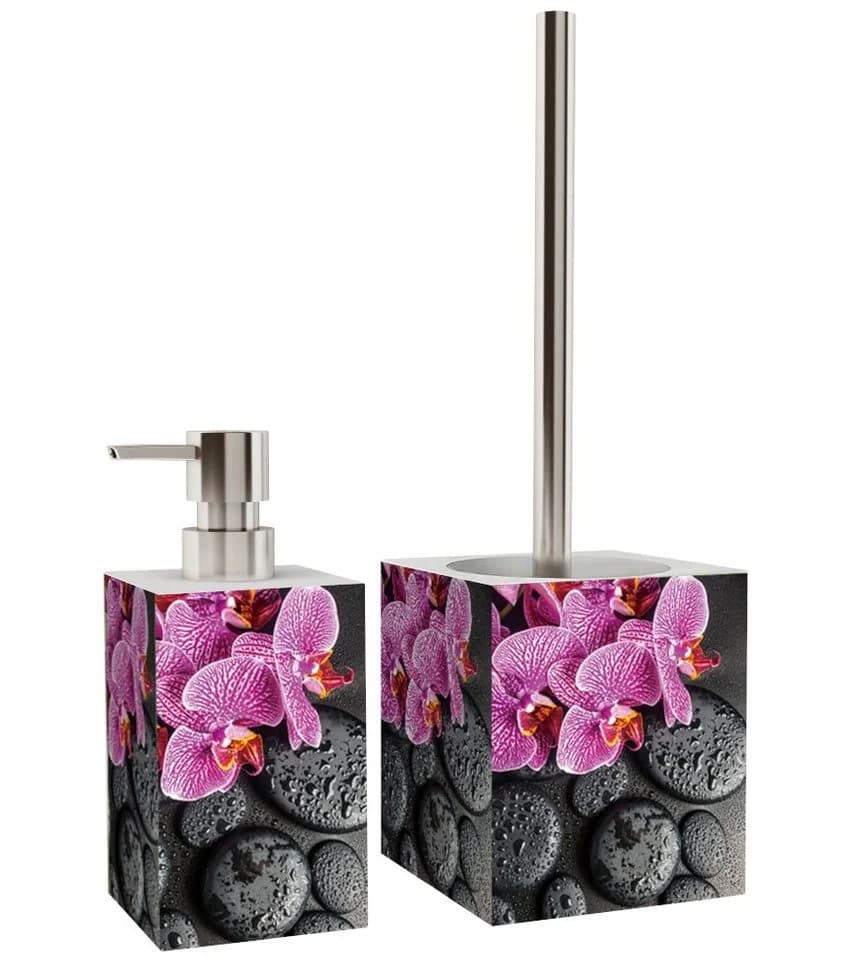 Sanilo Badaccessoire-Set mit Motiv, Seifenspender und WC-Bürste, 2-tlg., Desinfektionsspender, hochwertig & modern