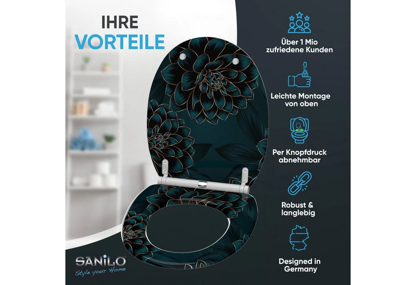 Sanilo WC-Sitz mit Absenkautomatik - Robustes Holz - Bunt Bedruckt