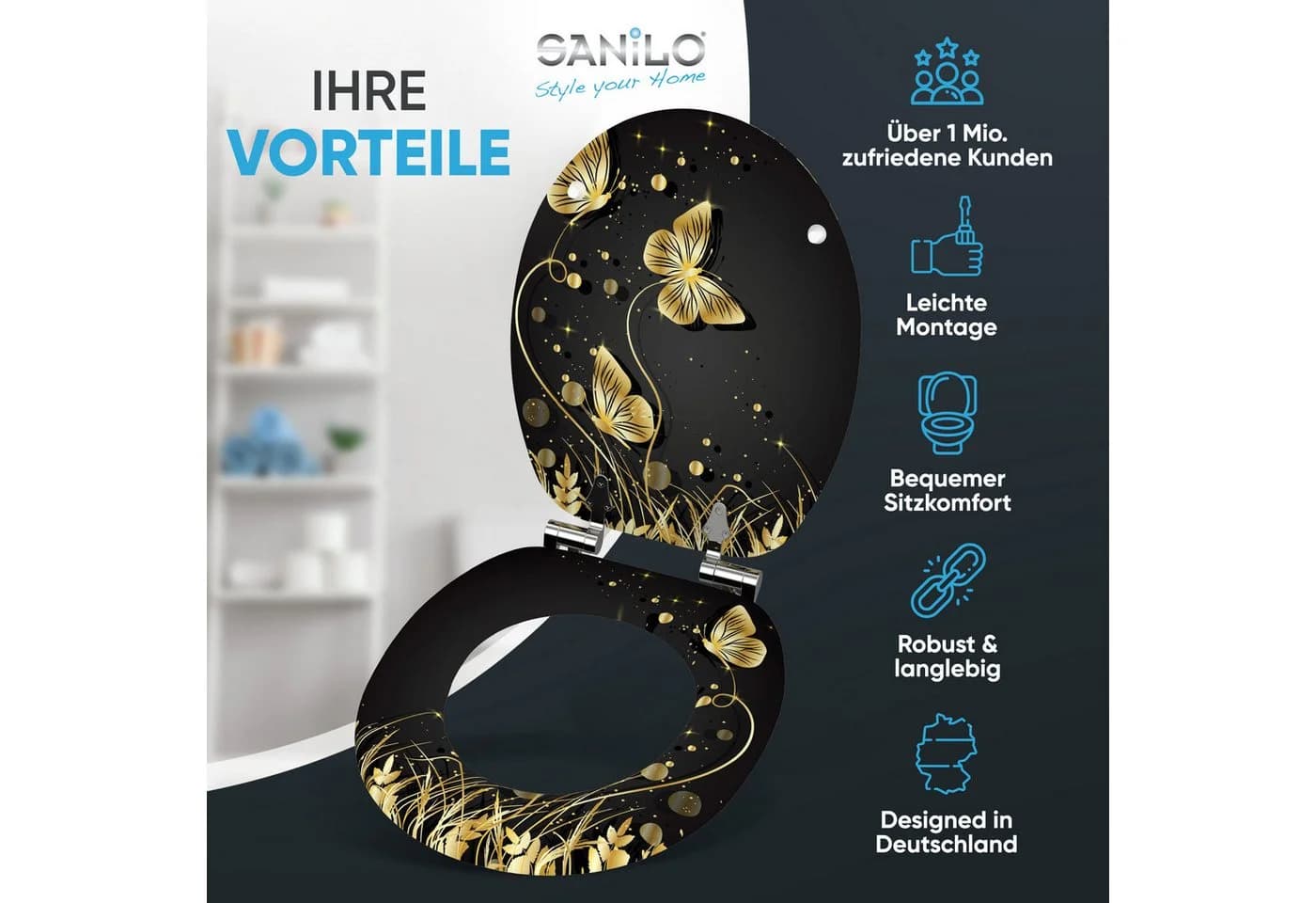 Sanilo WC-Sitz Silhouette Schwarz mit Absenkautomatik