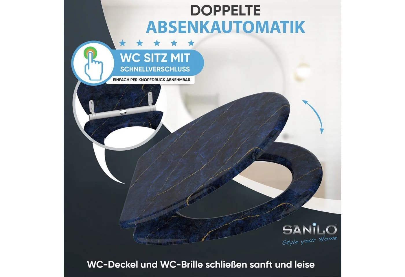 Sanilo WC-Sitz Marmor Darkblue mit Absenkautomatik & Quick Release - Bild 3