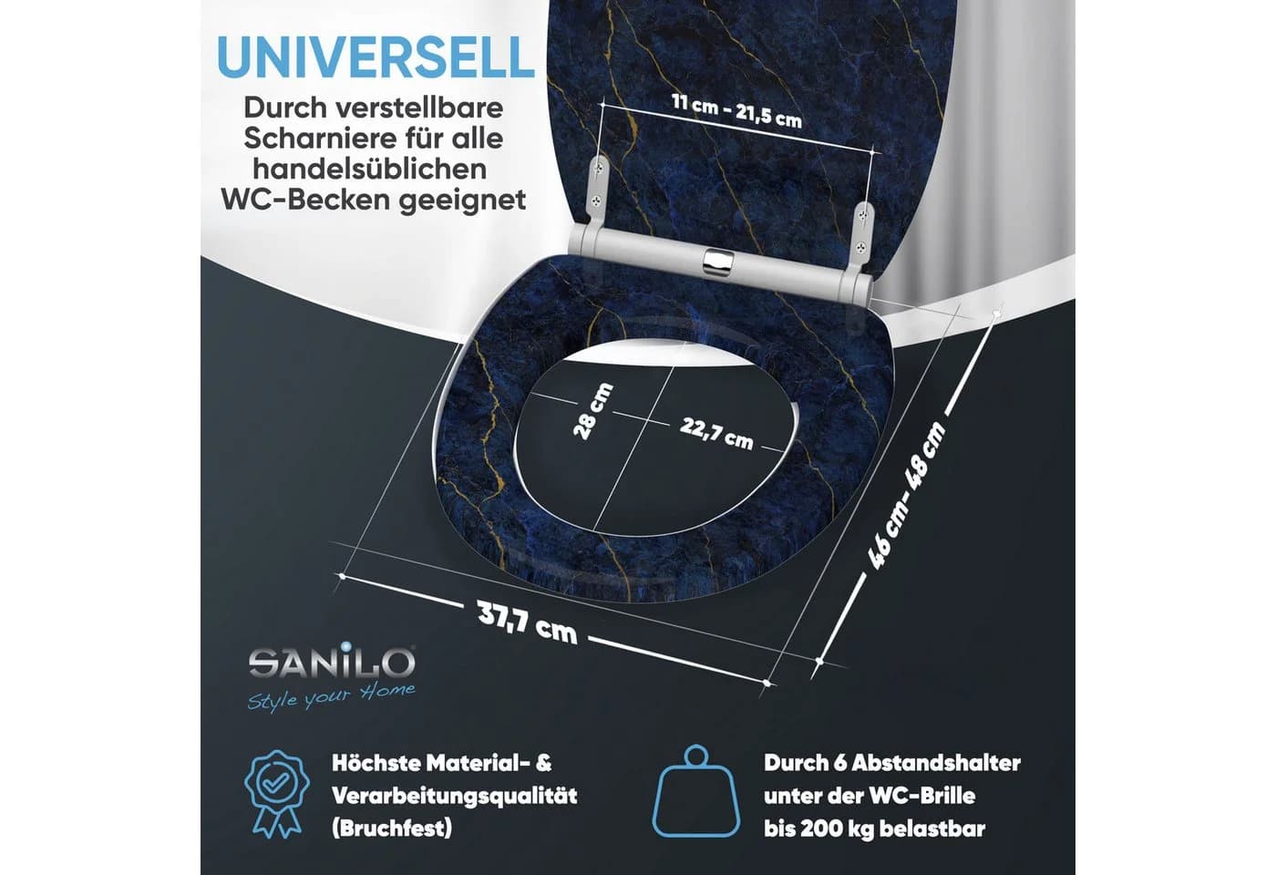 Sanilo WC-Sitz Marmor Darkblue mit Absenkautomatik & Quick Release - Bild 4