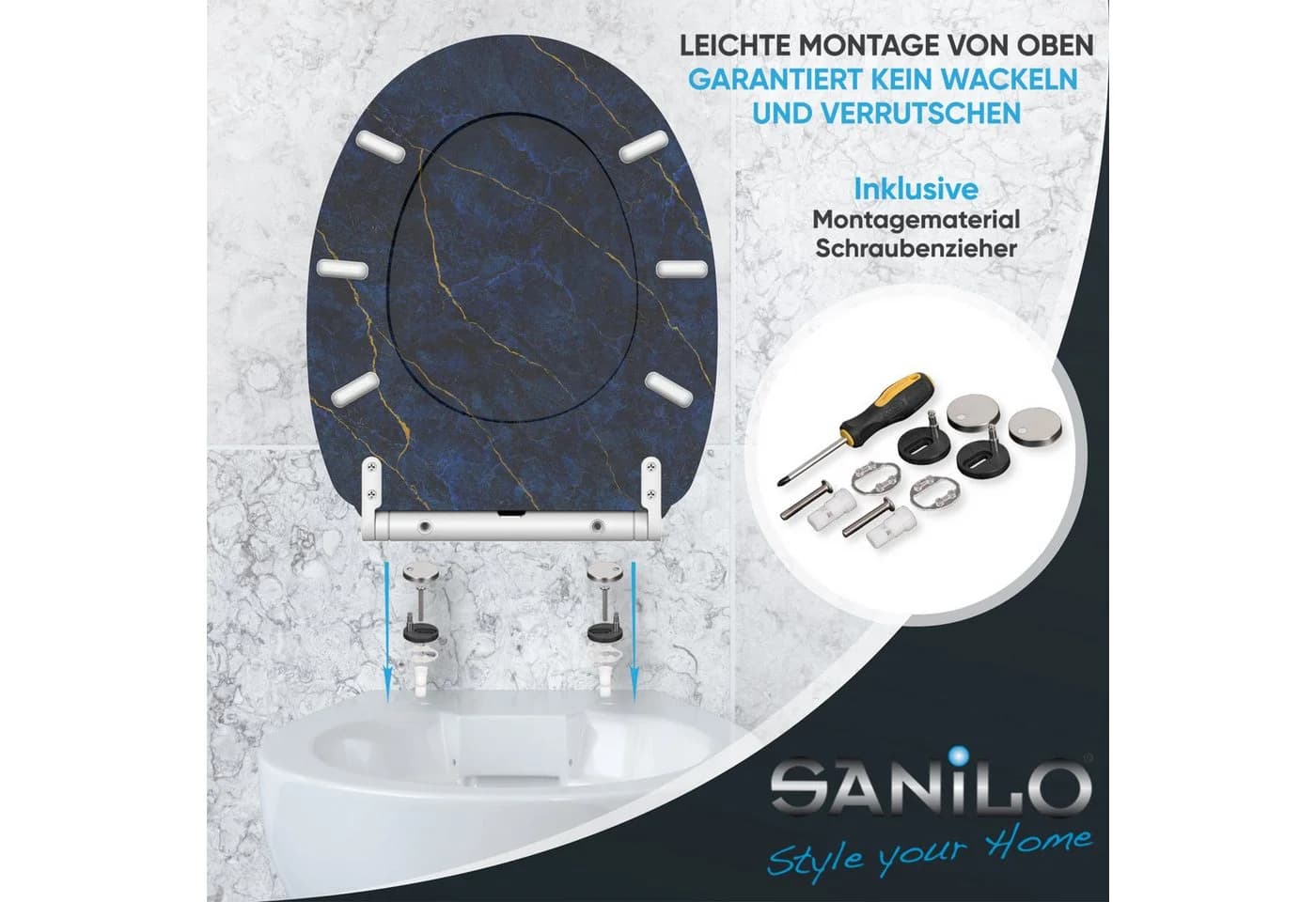 Sanilo WC-Sitz Marmor Darkblue mit Absenkautomatik & Quick Release - Bild 5