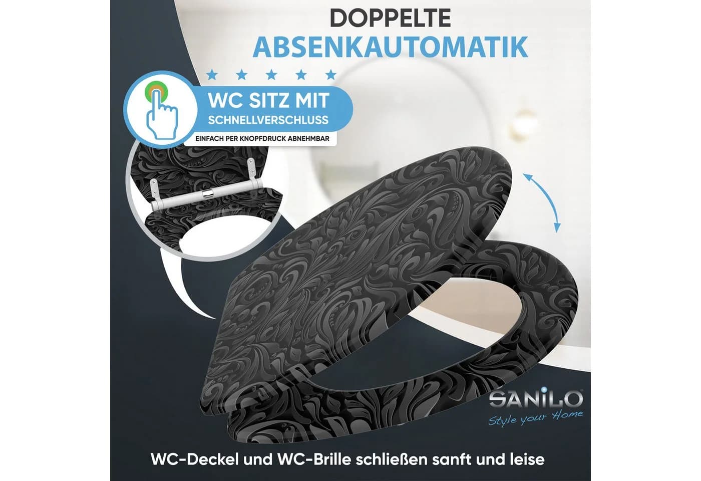 Sanilo WC-Sitz Floral Schwarz mit Absenkautomatik - Bild 3