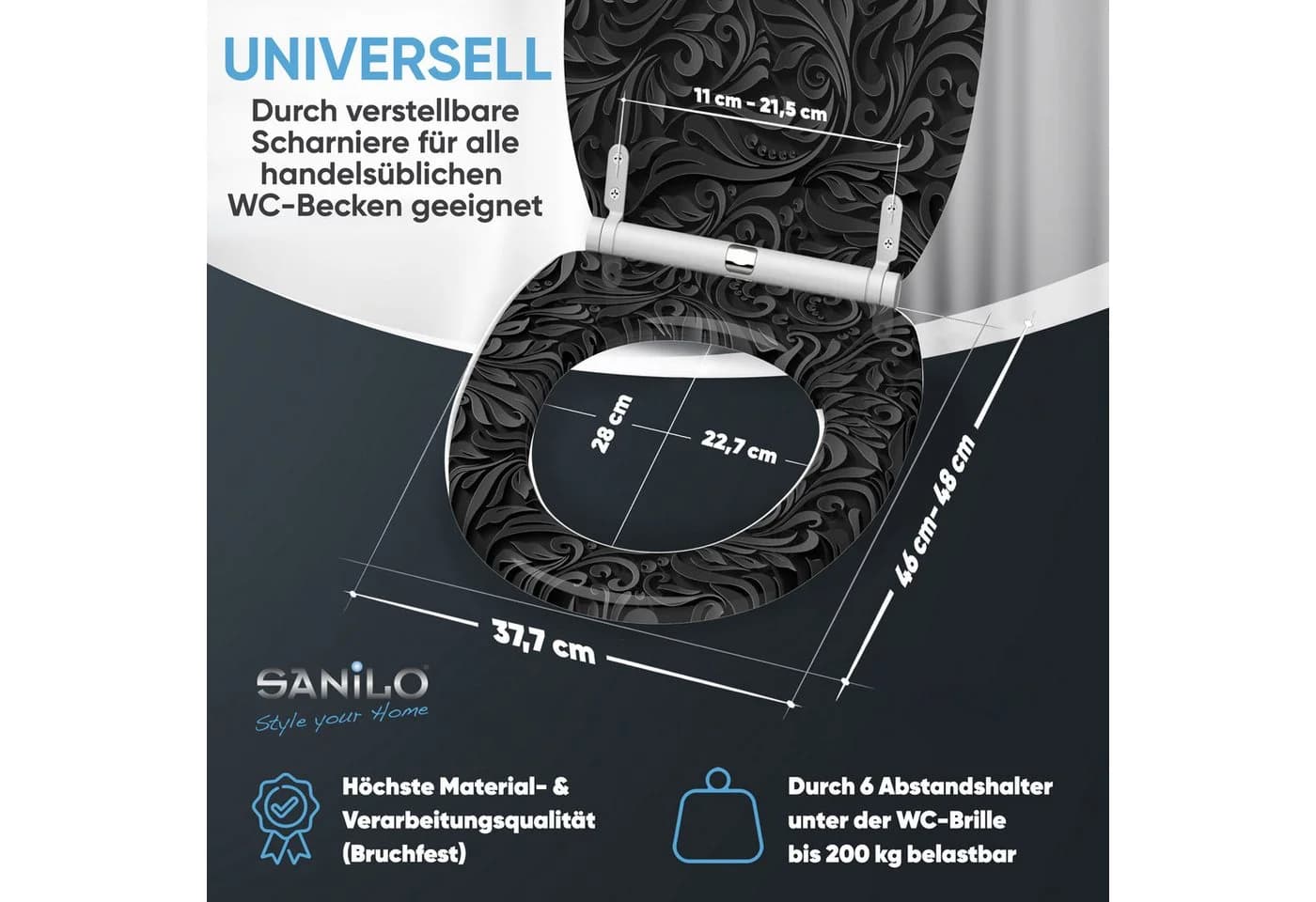 Sanilo WC-Sitz Floral Schwarz mit Absenkautomatik - Bild 4