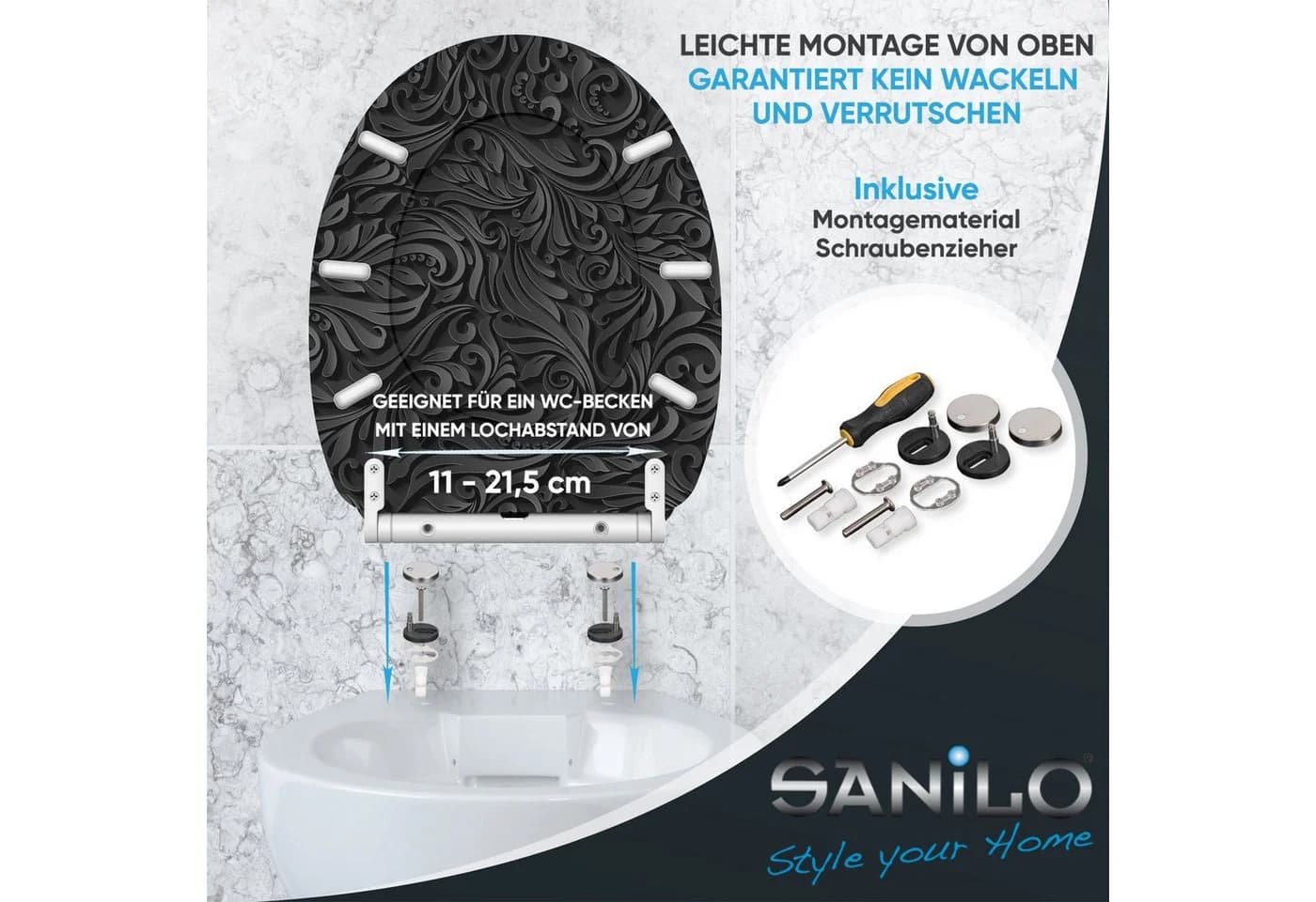 Sanilo WC-Sitz Floral Schwarz mit Absenkautomatik - Bild 5
