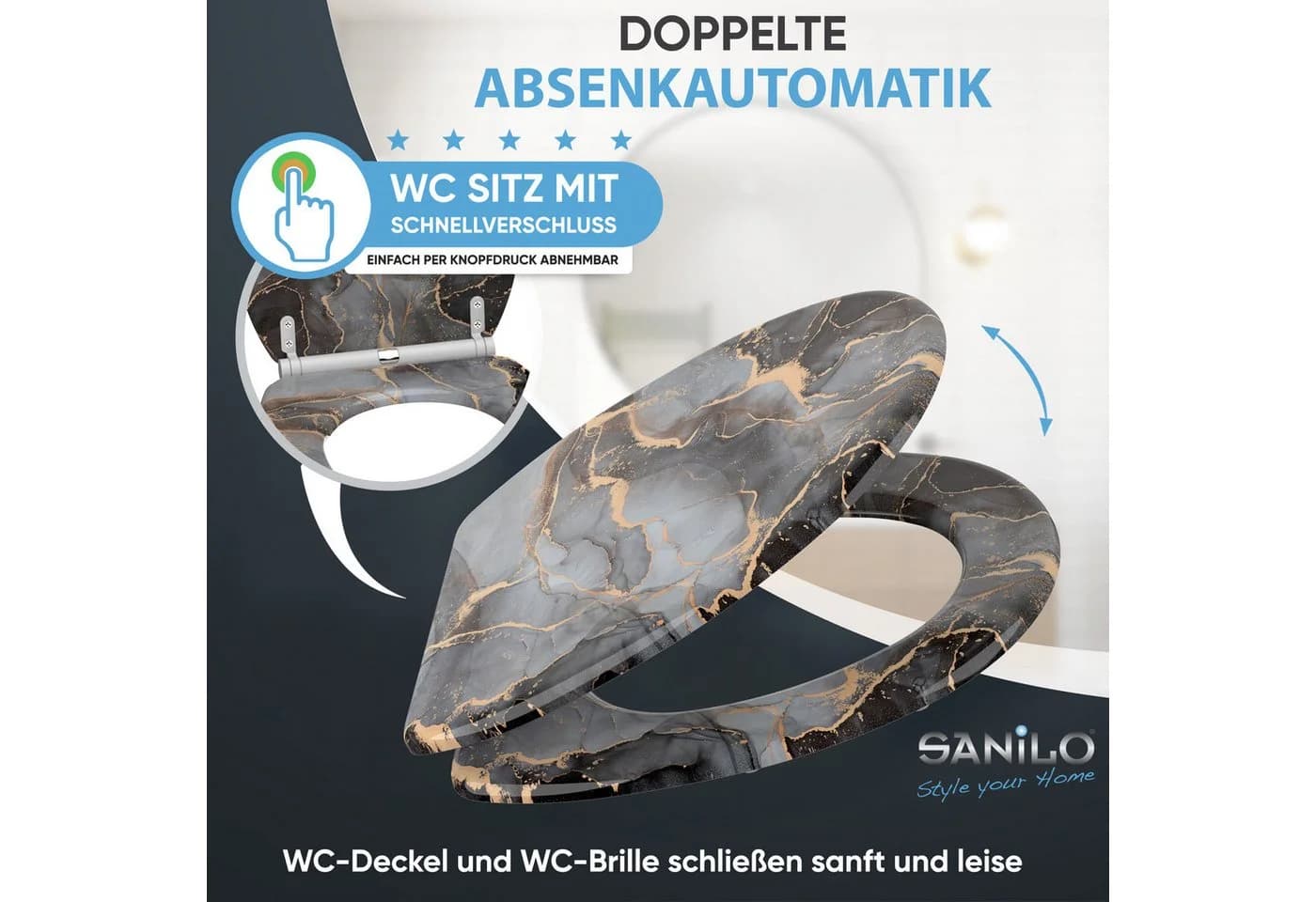 Sanilo WC-Sitz mit Absenkautomatik Grau Marmor Abstrakt - Bild 3