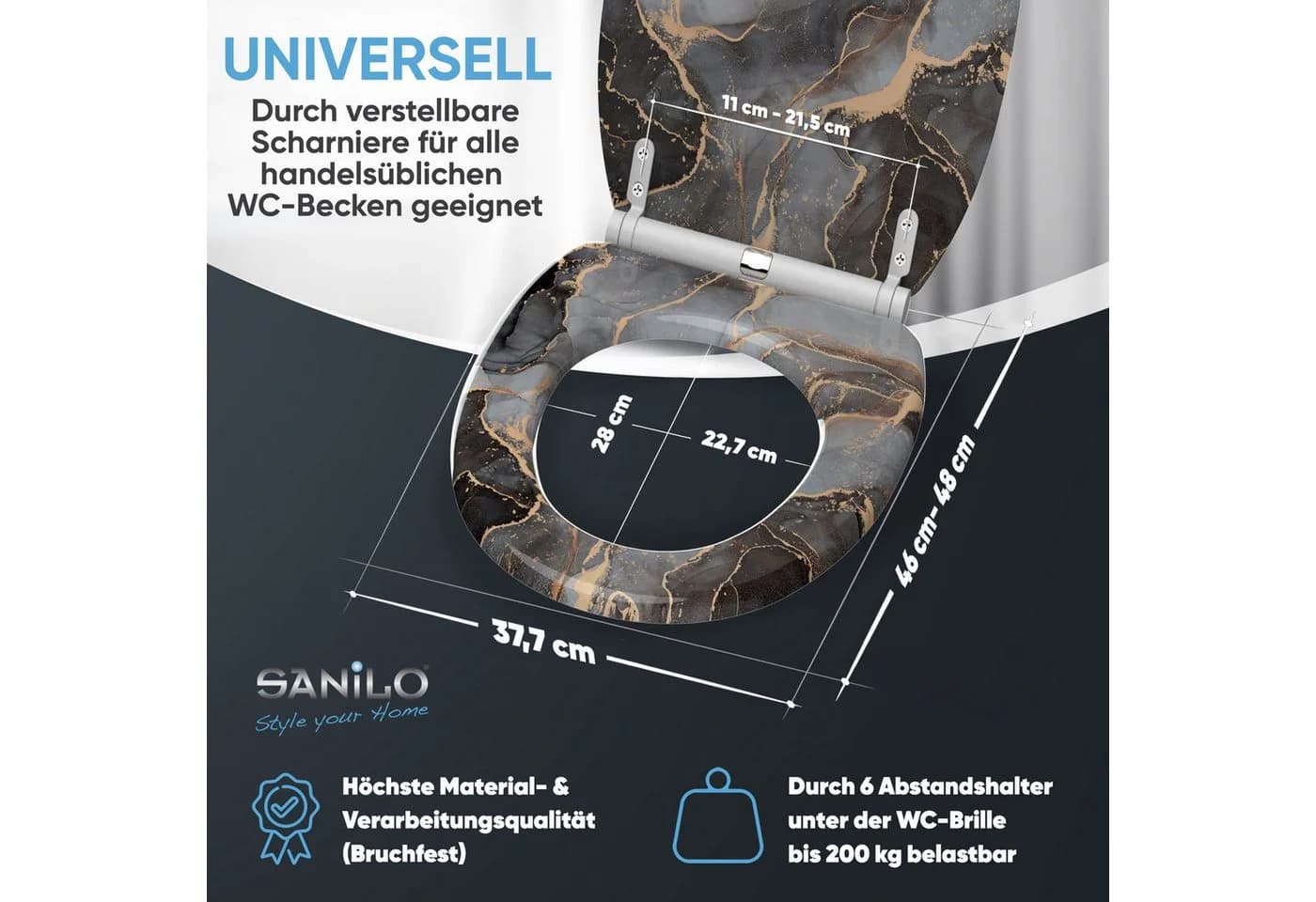 Sanilo WC-Sitz mit Absenkautomatik Grau Marmor Abstrakt - Bild 4