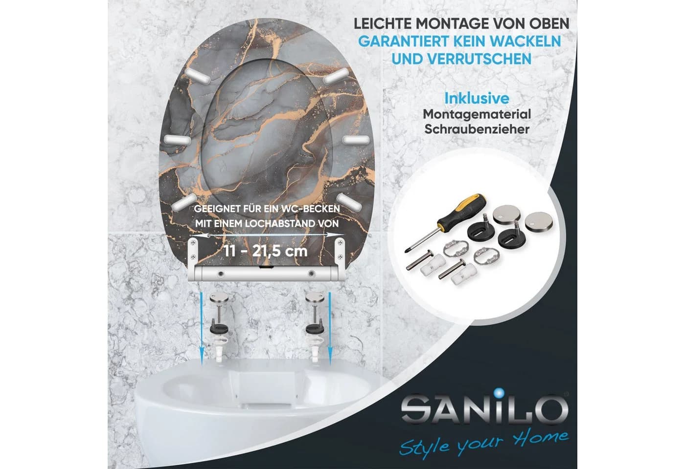 Sanilo WC-Sitz mit Absenkautomatik Grau Marmor Abstrakt - Bild 5