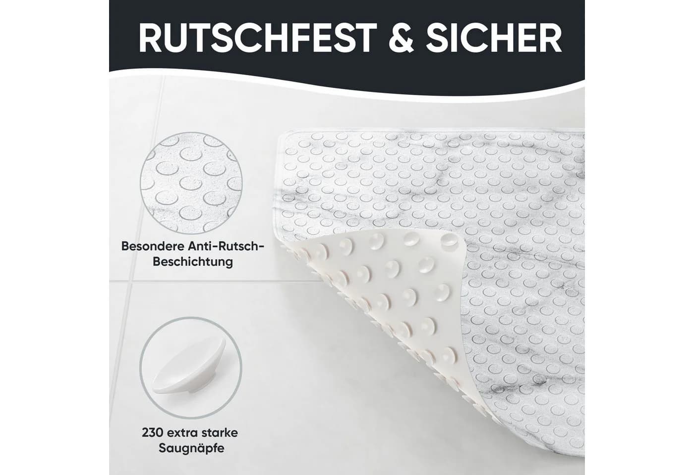 Sanilo Duschmatte Marmor Rutschfest PVC 53x53 cm - Bild 4