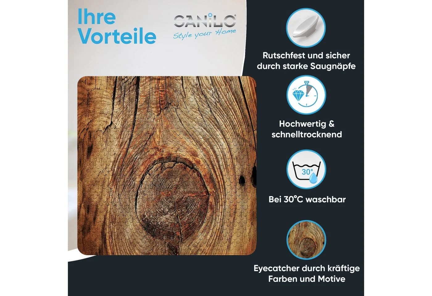 Sanilo Duschmatte Rustikal Rutschfest PVC 53x53 cm