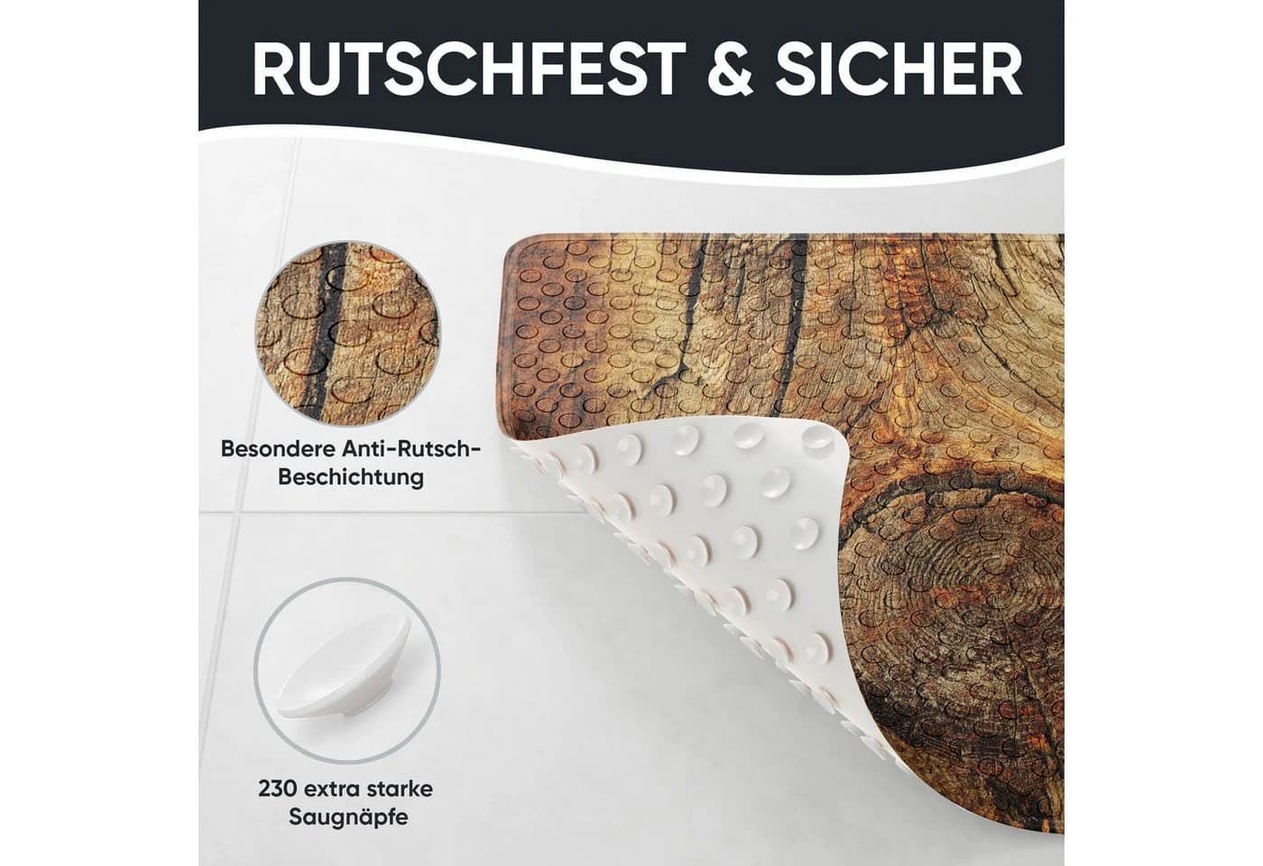 Sanilo Duschmatte Rustikal Rutschfest PVC 53x53 cm - Bild 4