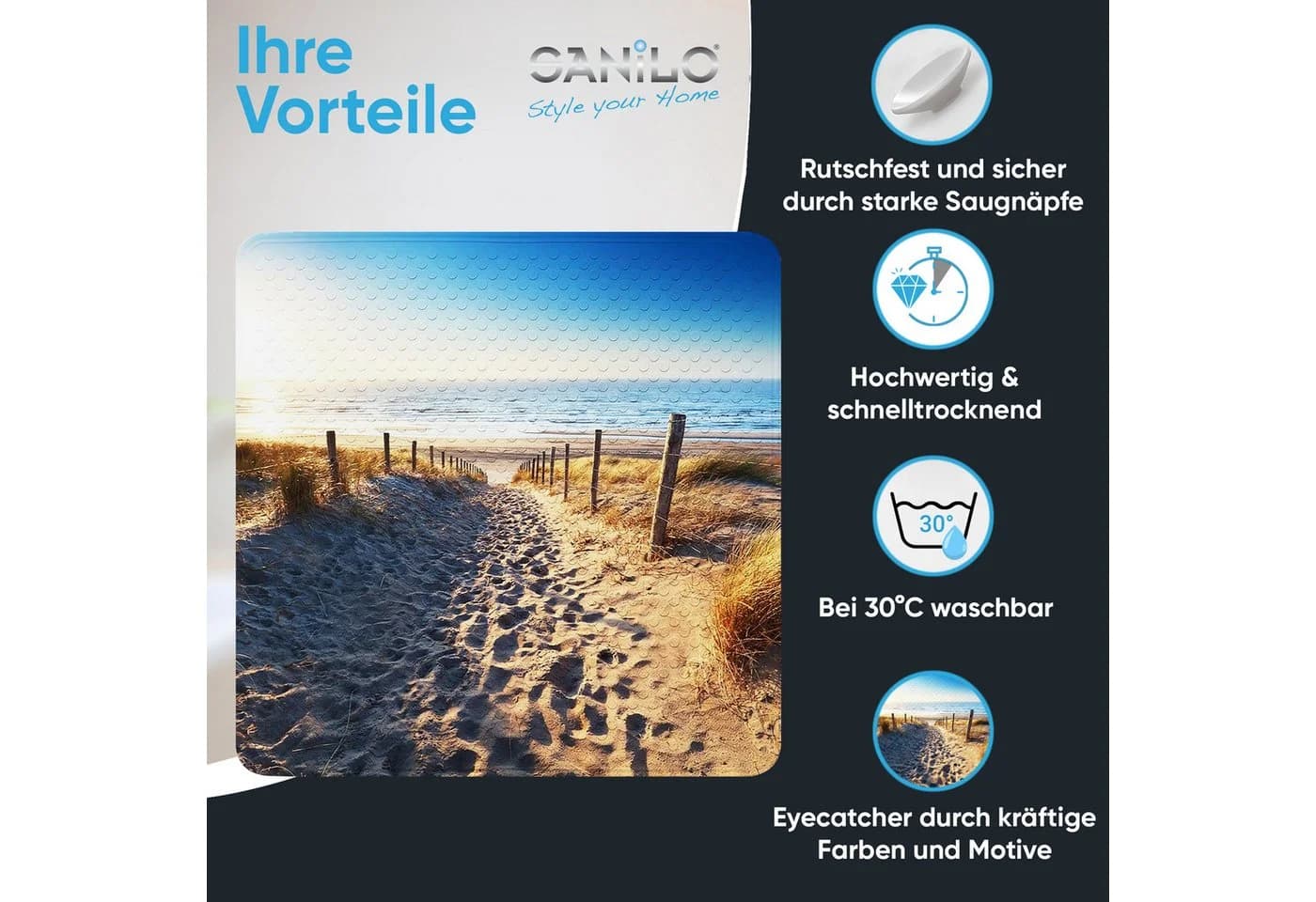 Sanilo Duschmatte 53x53 cm Rutschfest PVC mit Motiv