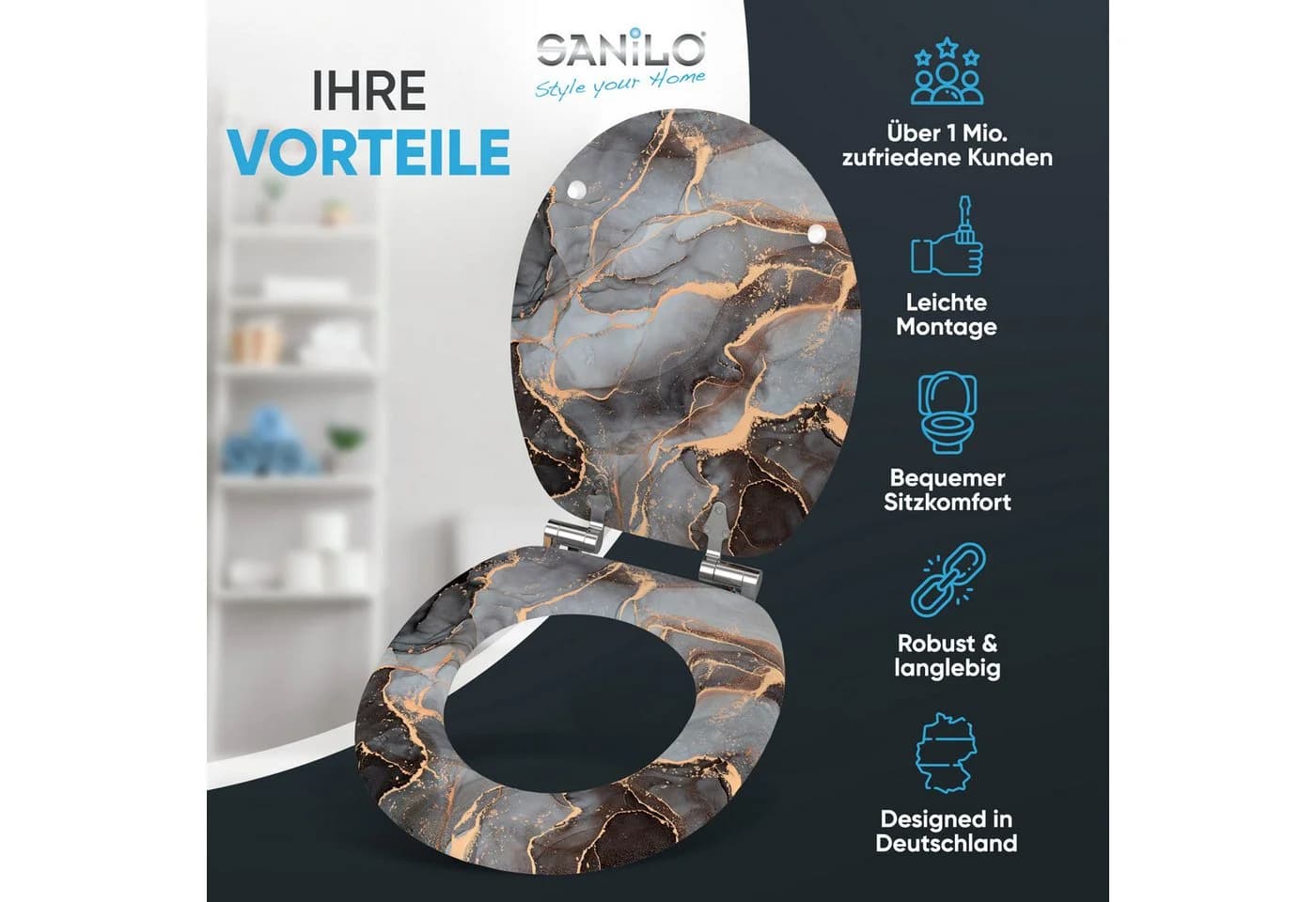 Sanilo Badaccessoire-Set 3-teilig Grau Marmor Abstrakt
