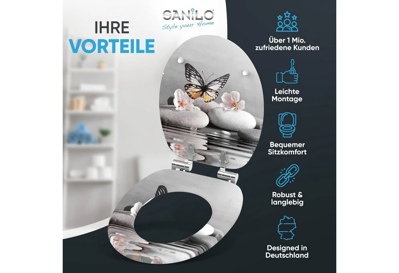 Sanilo Badaccessoire-Set 3-teilig Grau WC-Sitz mit Absenkautomatik