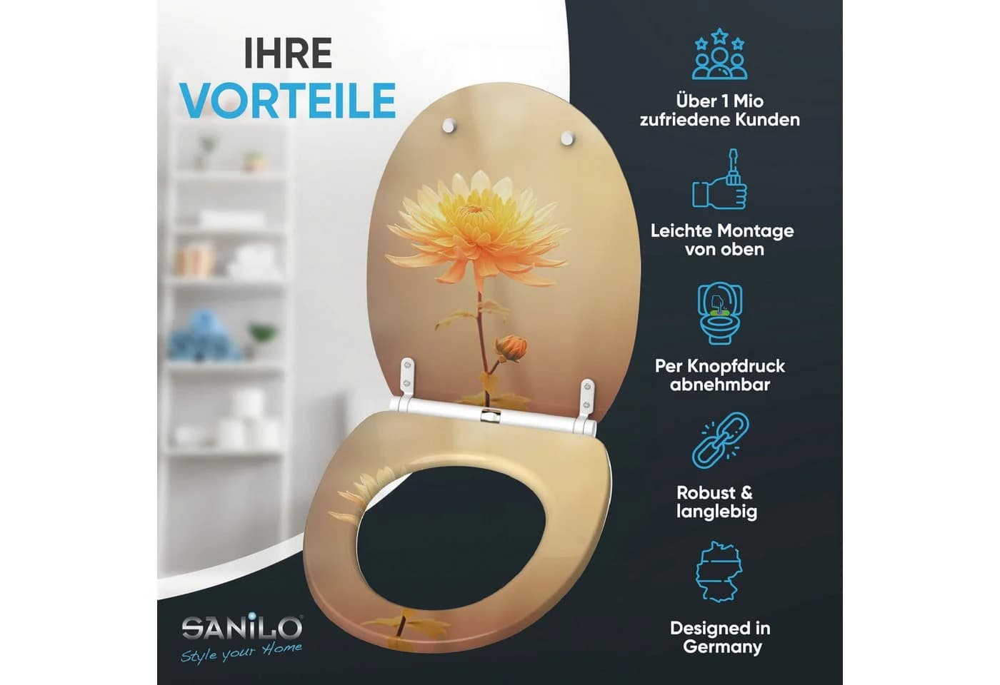 Sanilo WC-Sitz mit Absenkautomatik & Top Fix - Bunt