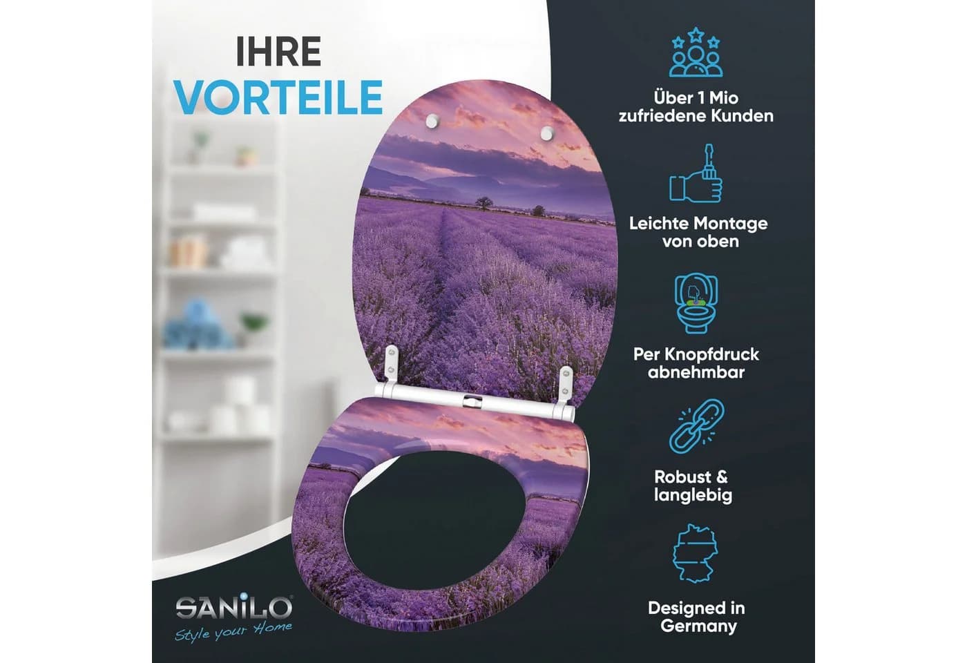Sanilo WC-Sitz mit Absenkautomatik & Top Fix - Lavendel