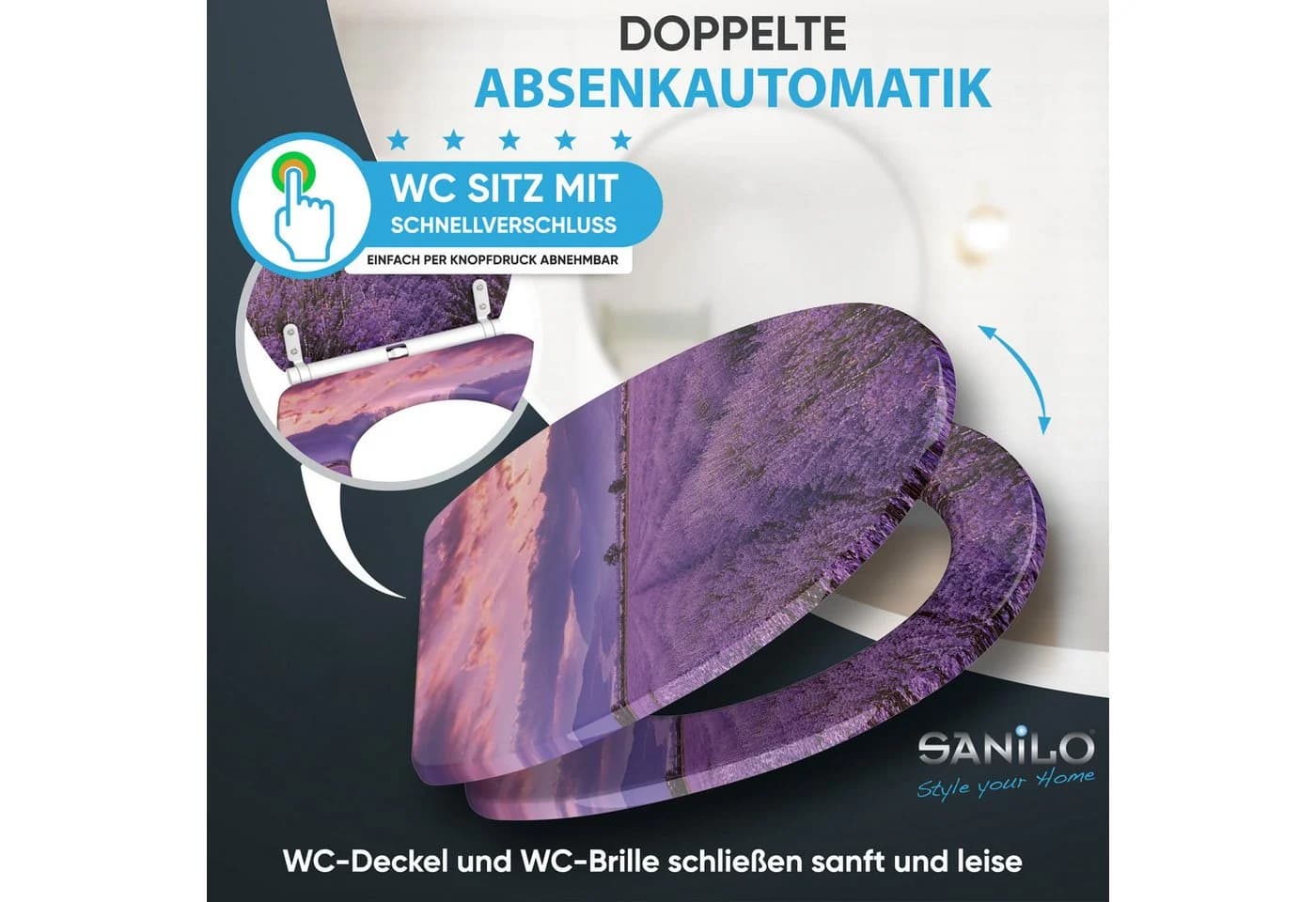 Sanilo WC-Sitz mit Absenkautomatik & Top Fix - Lavendel - Bild 3