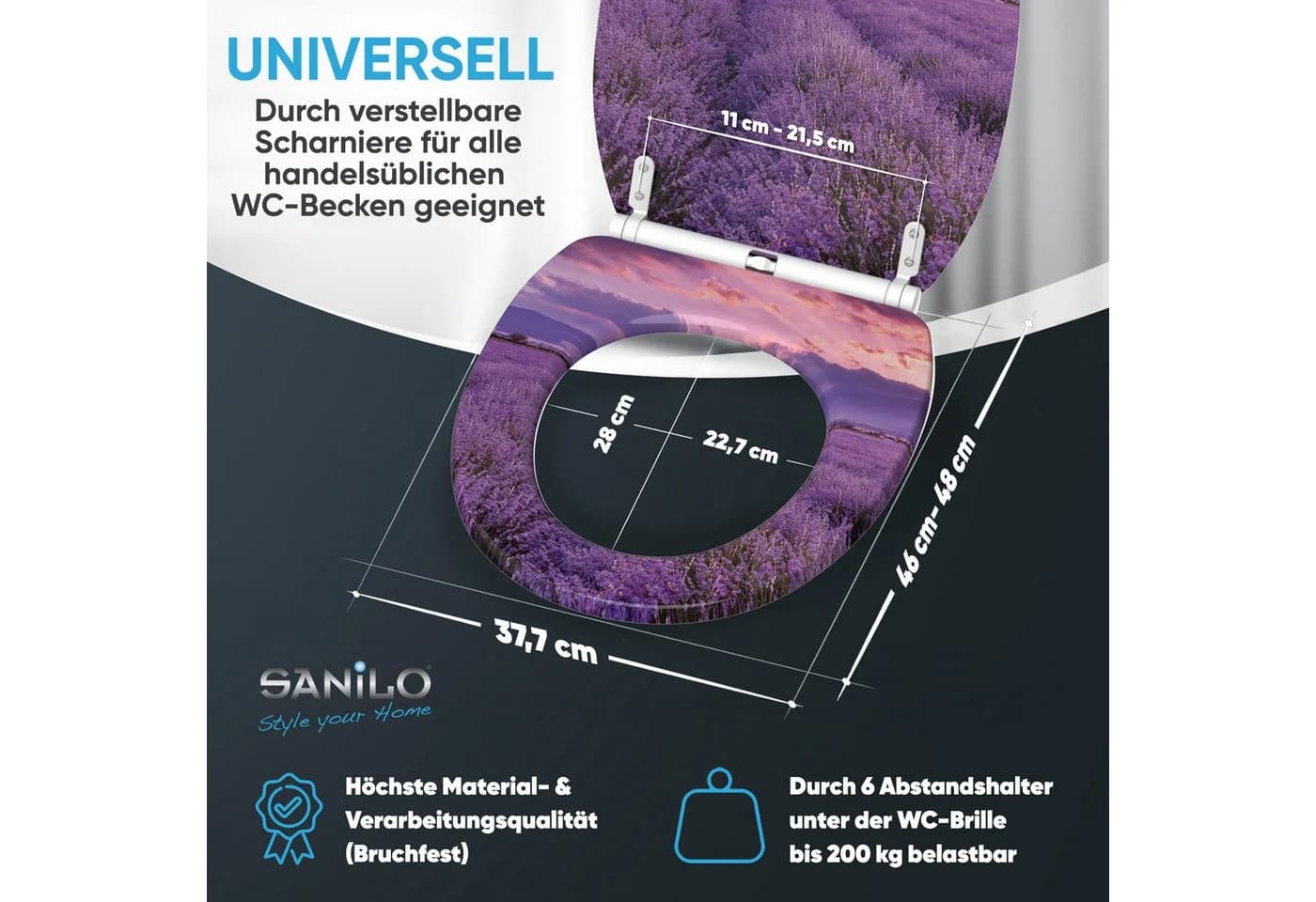 Sanilo WC-Sitz mit Absenkautomatik & Top Fix - Lavendel - Bild 4