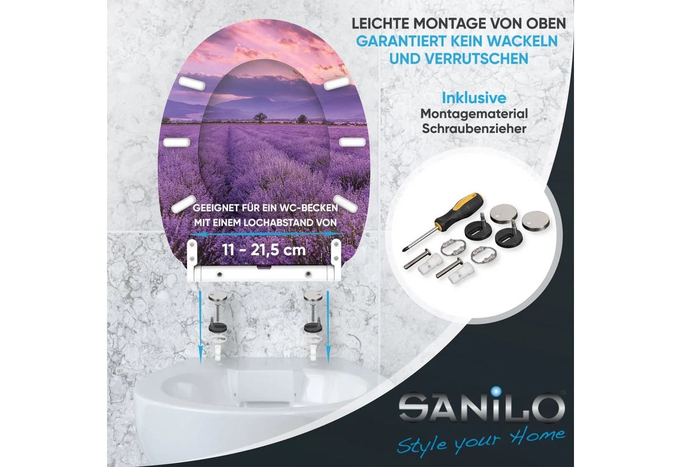 Sanilo WC-Sitz mit Absenkautomatik & Top Fix - Lavendel - Bild 5