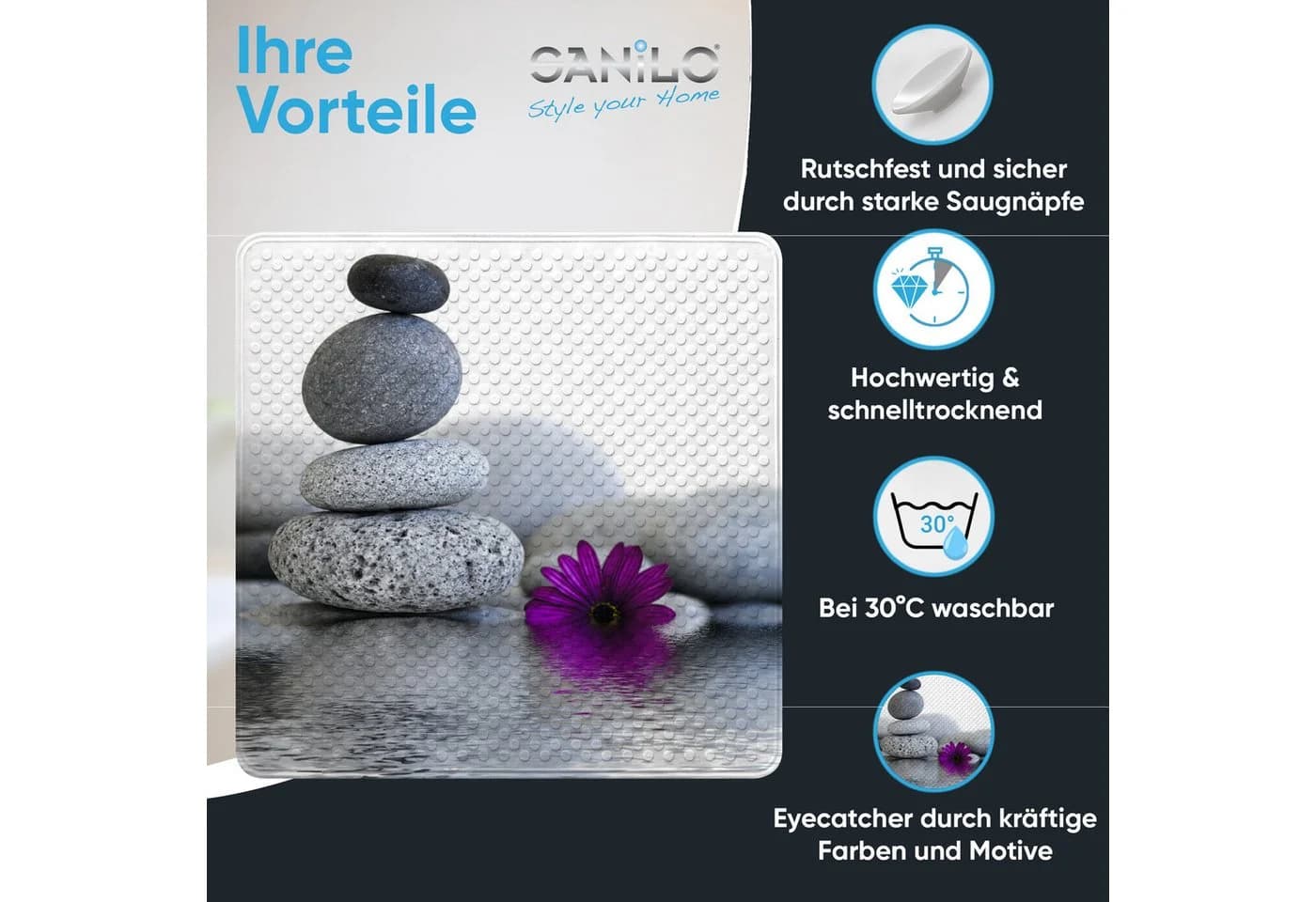 Sanilo Duschmatte mit Motiv, rutschfest, Kunststoff PVC, quadratisch, 53 x 53 cm