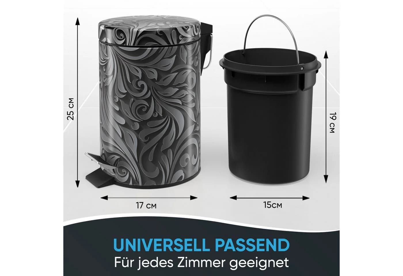SANILO Kosmetikeimer Floral Schwarz 3L mit Absenkautomatik - Bild 3