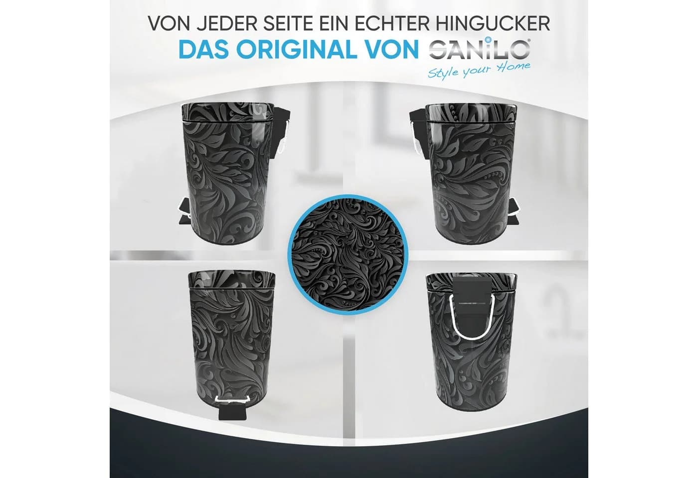 SANILO Kosmetikeimer Floral Schwarz 3L mit Absenkautomatik - Bild 4