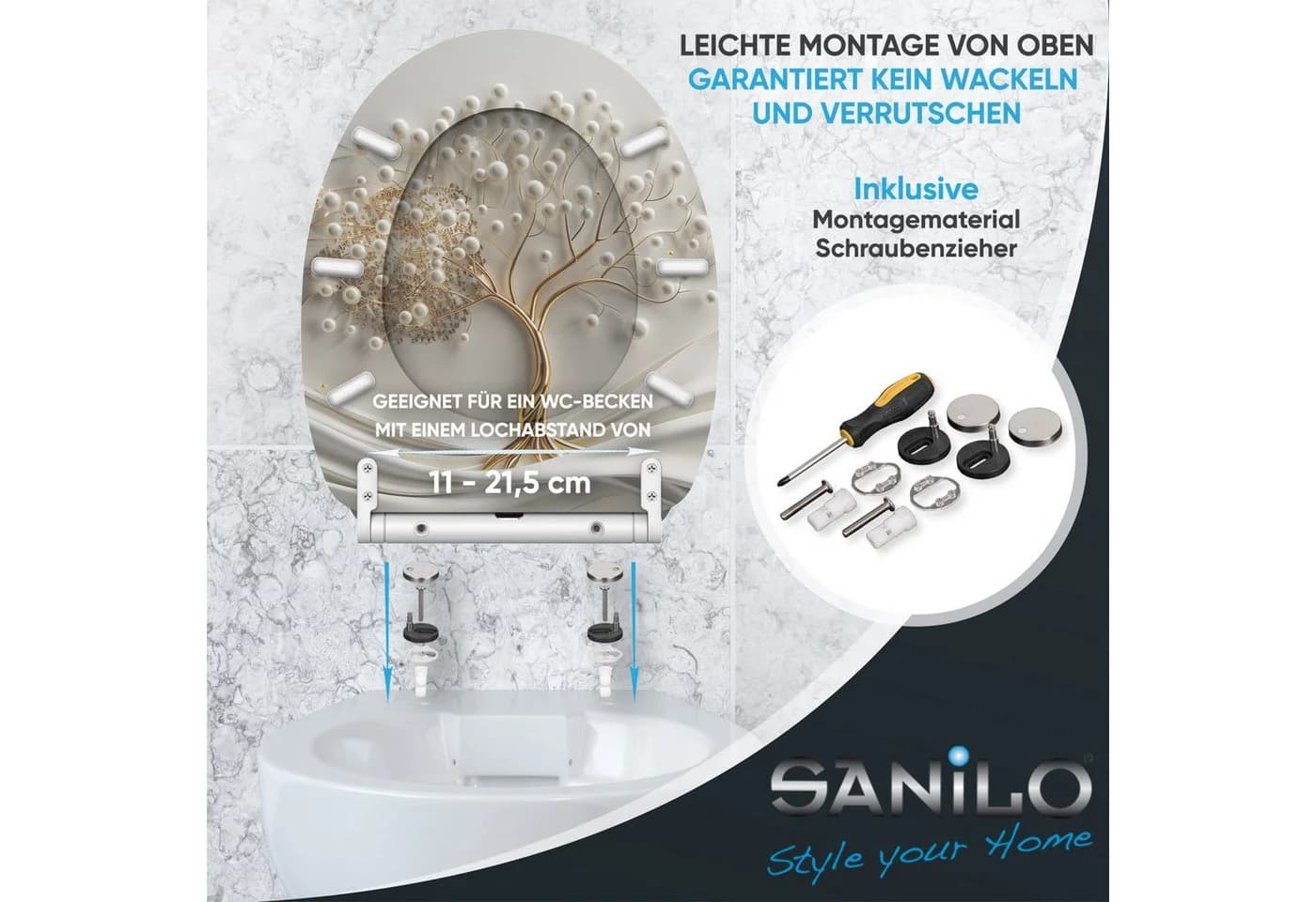 Sanilo WC-Sitz Tree of Life mit Absenkautomatik & Quick Release Weiß - Bild 5
