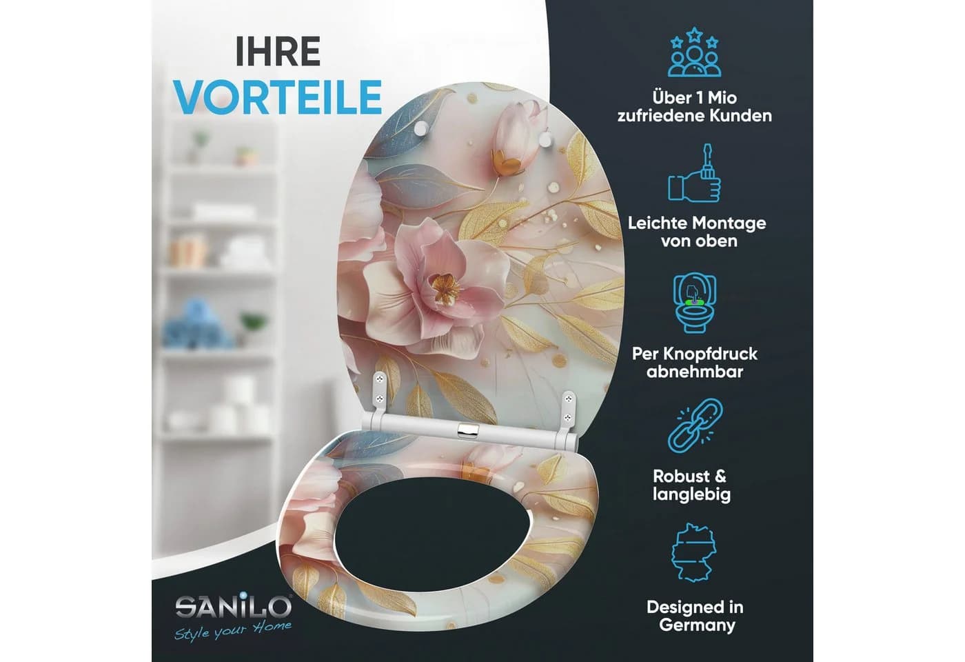 Sanilo WC-Sitz Florentia Rosa mit Absenkautomatik & Quick Release